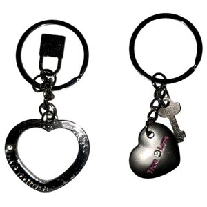 Chic Silver Heart and Key Keychain Set